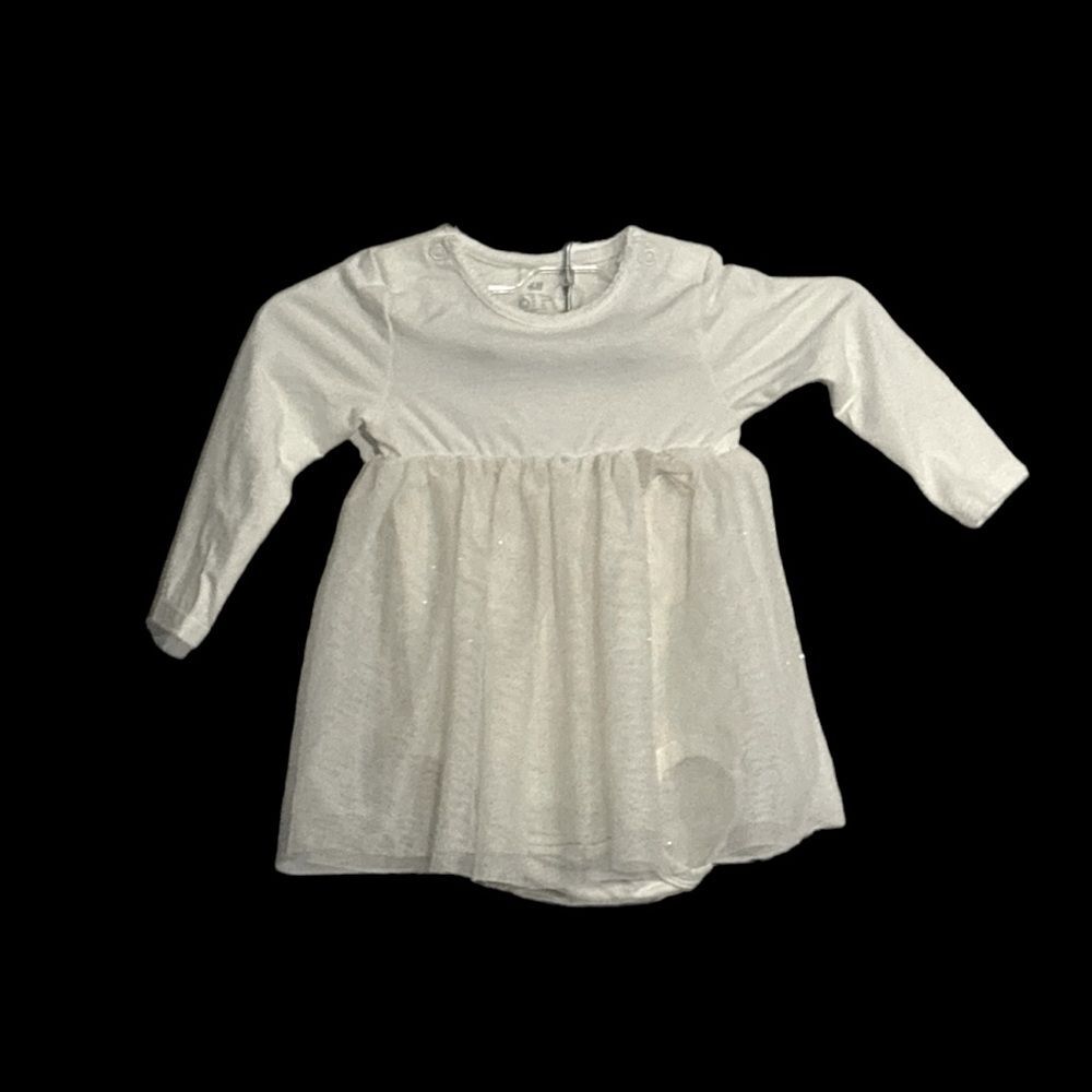 H&M | White Long Sleeve One Piece Tulle Sparkly Infant Baby Girls Dress 4-6M